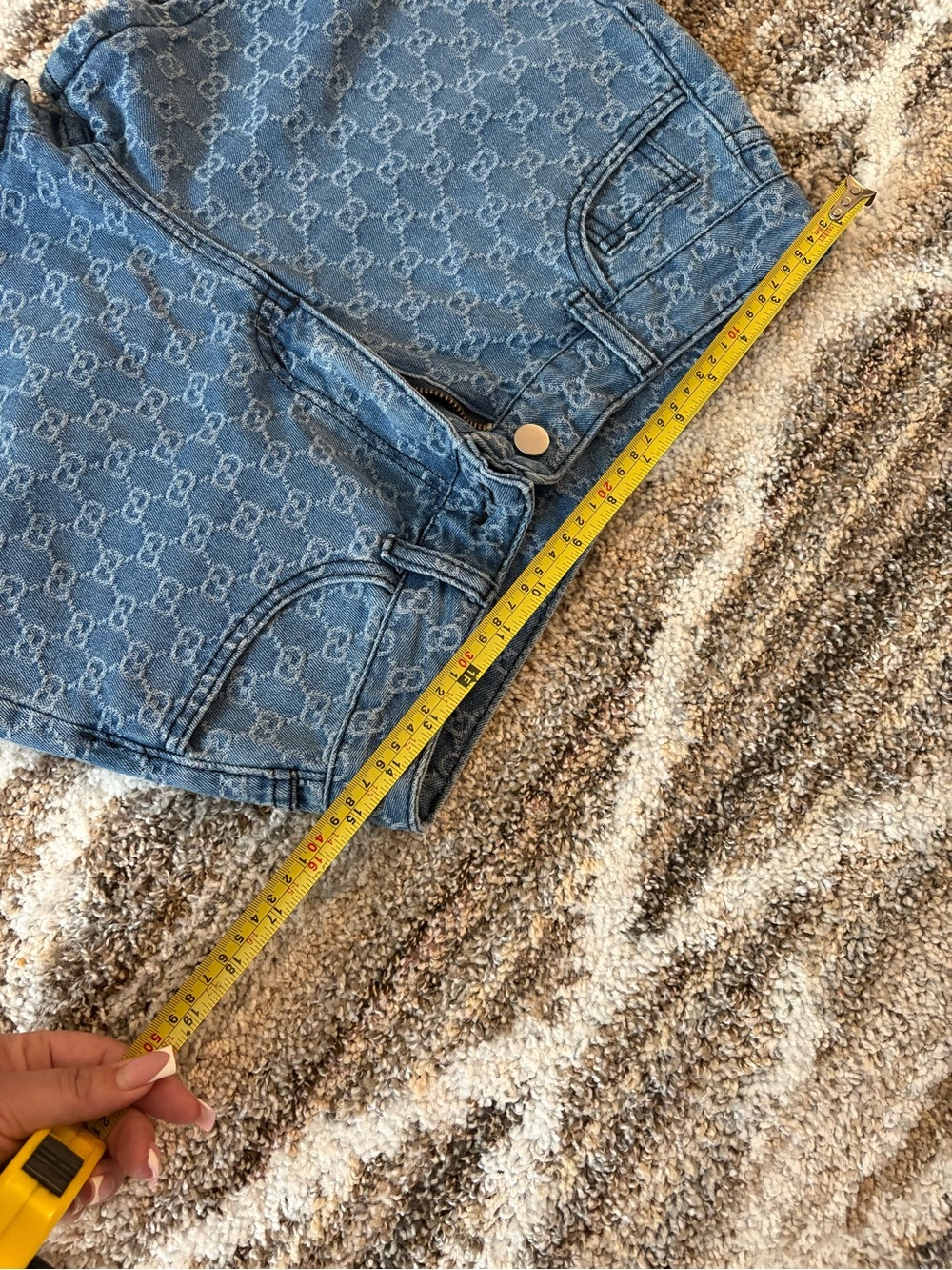 Denim Logo-Print Women’s Shorts in Blue - Picture 2 of 4